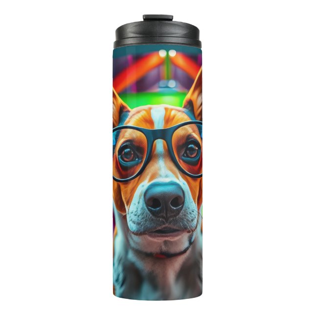 Cooler Hund mit Sonnenbrille Thermosbecher (Vorderseite)