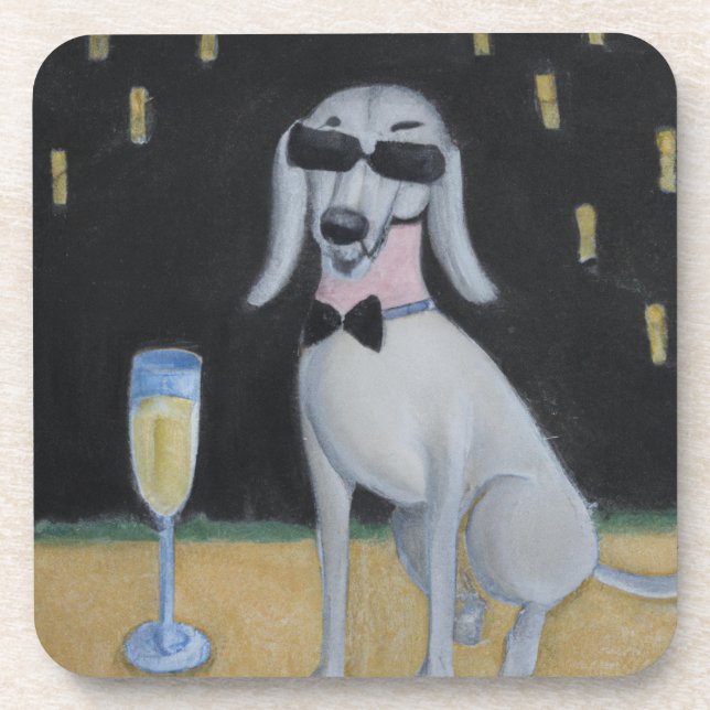 Cooler Hund trinken Champagner Getränkeuntersetzer (Vorderseite)