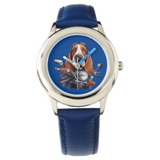 Cooler Hundbiker, niedlicher Hundeschlittenfahrer Armbanduhr (Vorderseite)