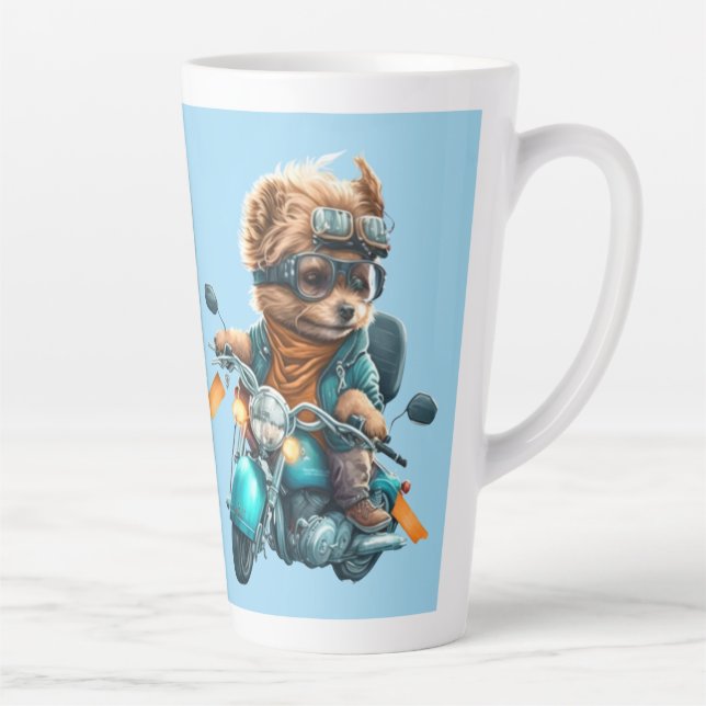 Cooler Hundbiker, niedlicher Yorkshire-Terrier-Hun Milchtasse (Rechts)