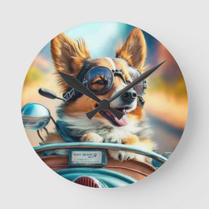 Cooler Hundefahrer, niedlicher Autofahrer, Acrylwa Runde Wanduhr