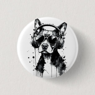 Cooler Hundekopfhörer Niedlich Haustiere Schwarzwe Button
