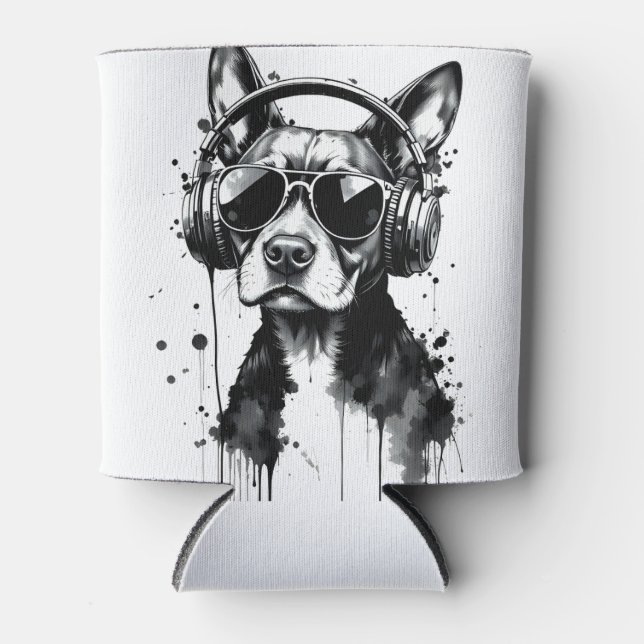 Cooler Hundekopfhörer Niedlich Haustiere Schwarzwe Dosenkühler (Vorderseite)