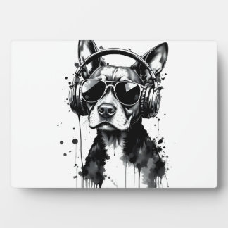 Cooler Hundekopfhörer Niedlich Haustiere Schwarzwe Fotoplatte