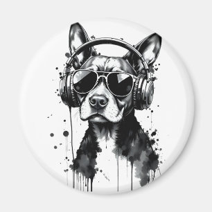 Cooler Hundekopfhörer Niedlich Haustiere Schwarzwe Magnet