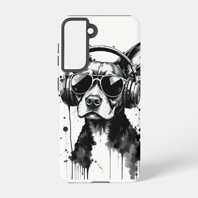 Cooler Hundekopfhörer Niedlich Haustiere Schwarzwe Samsung Galaxy Hülle (Rückseite)