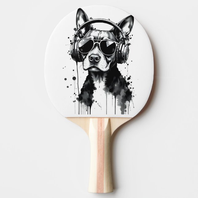 Cooler Hundekopfhörer Niedlich Haustiere Schwarzwe Tischtennis Schläger (Vorderseite)