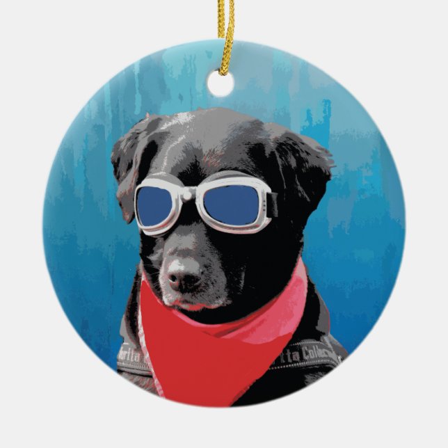 Cooler Hundeschwarz-Labradorrote Keramik Ornament (Vorne)