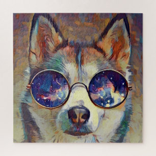 Cooler Husky Hund mit Sonnenbrille Jigsaw Puzzle