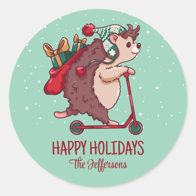 Cooler Igel Weihnachtsschnee Winterurlaub Runder Aufkleber (Vorderseite)