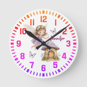 Cooler Individuelle Name Lila Fairy und Schmetterl Runde Wanduhr