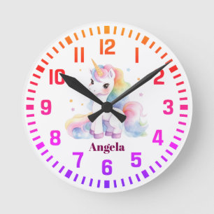 Cooler Individuelle Name Rainbow Unicorn Runde Wanduhr