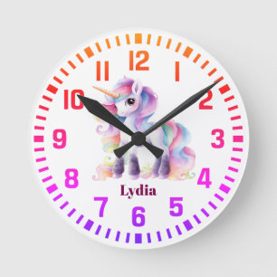 Cooler Individuelle Name Rainbow Unicorn Runde Wanduhr
