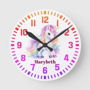 Cooler Individuelle Name Rainbow Unicorn Runde Wanduhr