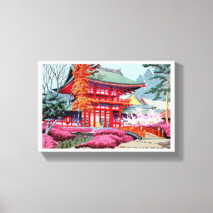 Cooler japanischer roter Tempel-Frühling Asano Leinwanddruck