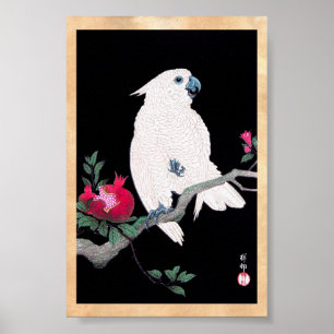 Cooler japanischer weißer Kakadu-Papagei tropische Poster