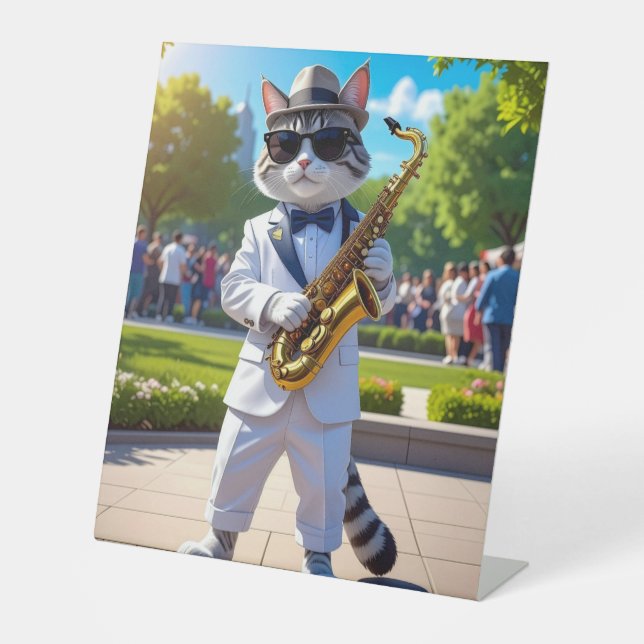Cooler Jazz-Kater Sockelschild (Vorderseite)