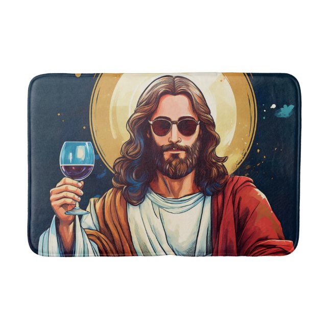 Cooler Jesus mit Wein  Badematte (Vorderseite)