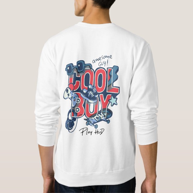 Cooler Junge mit stilvollen Hobby-Icons Sweatshirt (Rückseite)
