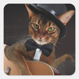 Cooler Katzen-Gitarrist – Minimales elegantes Desi Quadratischer Aufkleber