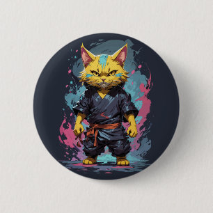 Cooler Katzenkrieger mit gelber Wasserfarbe Button