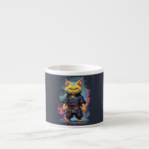 Cooler Katzenkrieger mit gelber Wasserfarbe Espressotasse