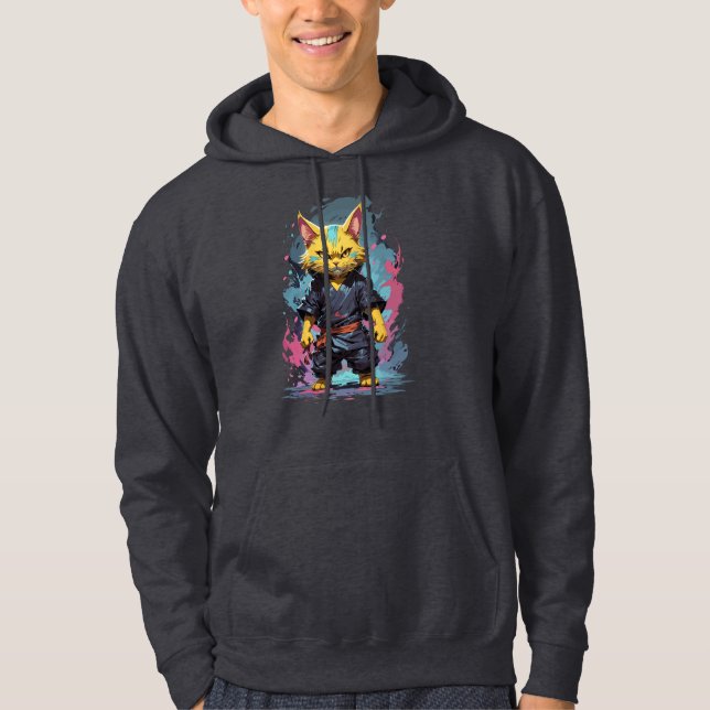 Cooler Katzenkrieger mit gelber Wasserfarbe Hoodie (Vorderseite)