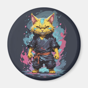Cooler Katzenkrieger mit gelber Wasserfarbe Magnet