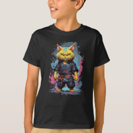 Cooler Katzenkrieger mit gelber Wasserfarbe T-Shirt