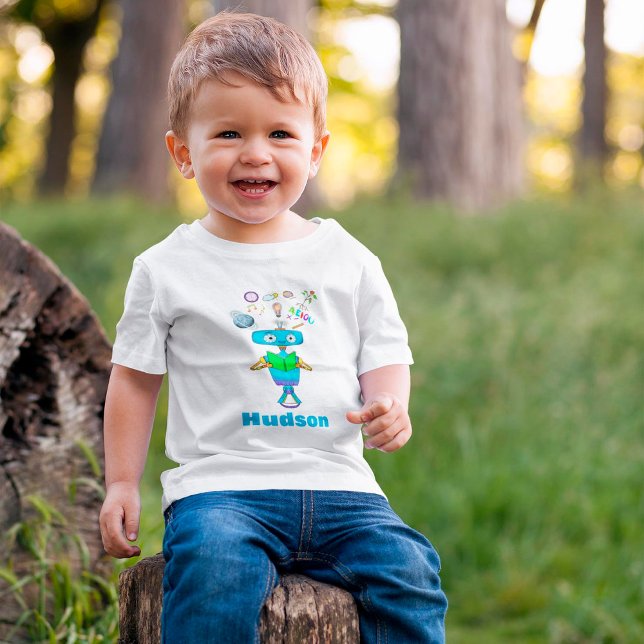 Cooler Kids-Roboter, der aus dem Personalisierten  Baby T-shirt (Von Creator hochgeladen)
