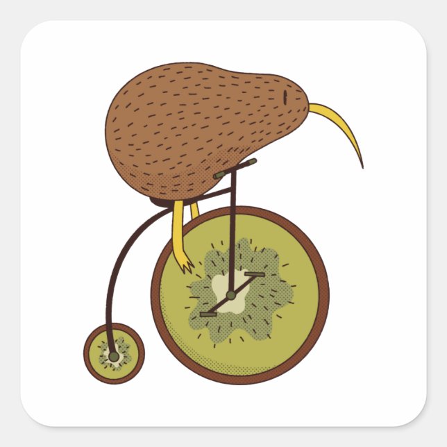 Cooler Kiwi Bird auf Kiwi Fruchtdesign Quadratischer Aufkleber (Vorderseite)