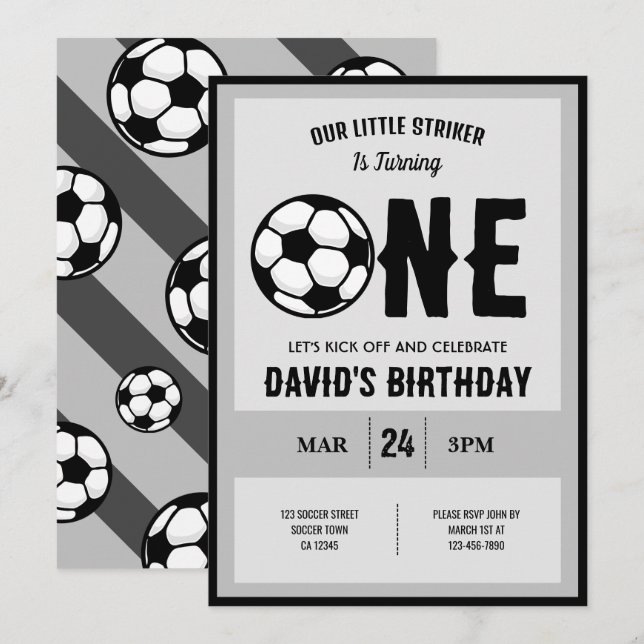 Cooler Kleiner Striker Fußball 1. Geburtstag Einladung (Vorne/Hinten)
