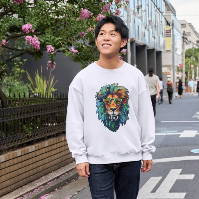 Cooler König – Farbiger Löwe mit Sonnenbrille-Desi Sweatshirt (Von Creator hochgeladen)