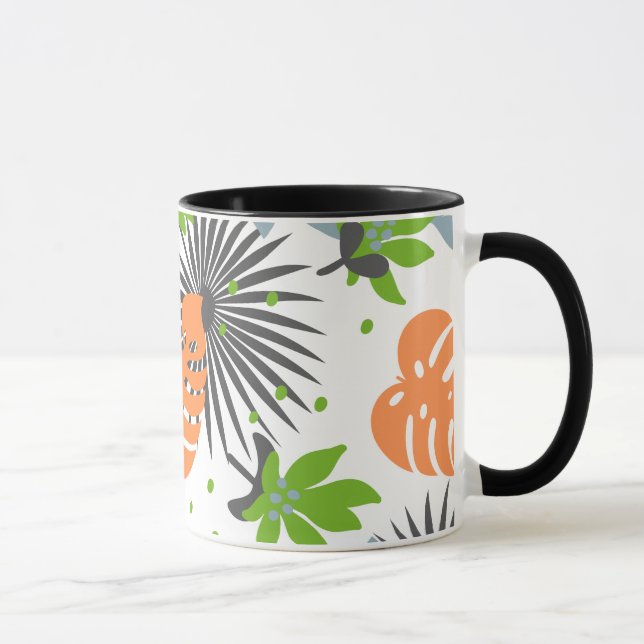 Cooler Kontrast Orange und grünes Muster in Schwar Tasse (Rechts)