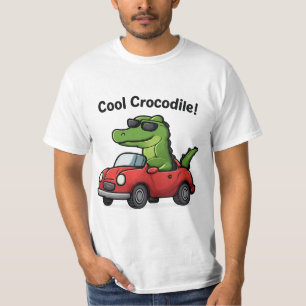 Cooler Krokodil-Cartoon in Sonnenbrille Autofahren T-Shirt