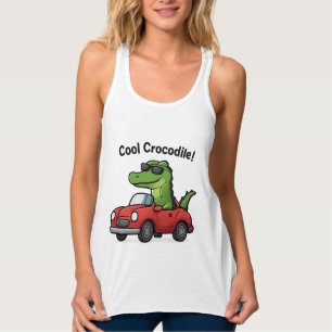 Cooler Krokodil-Cartoon in Sonnenbrille Autofahren Tank Top
