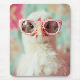 Cooler Küken mit rosa Brillenfeder Mousepad