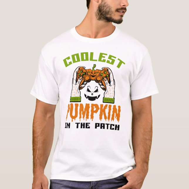 Cooler Kürbis im Patch Halloween-Geschenk T-Shirt (Vorderseite)