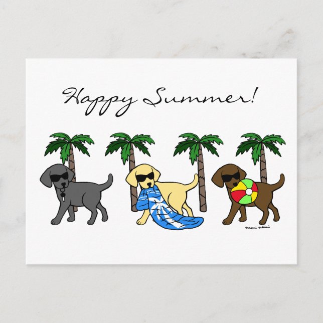 Cooler Labradors Beach Party Cartoon Einladungspostkarte (Vorderseite)