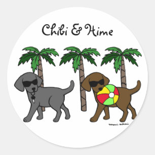 Cooler Labradors Beach Party Cartoon Runder Aufkleber