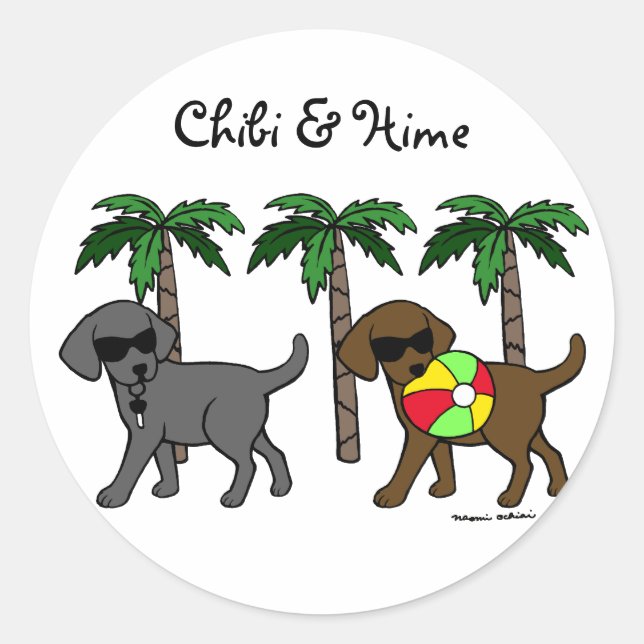 Cooler Labradors Beach Party Cartoon Runder Aufkleber (Vorderseite)