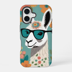 Cooler Lama mit Sonnenbrille floral iPhone 16 Hülle
