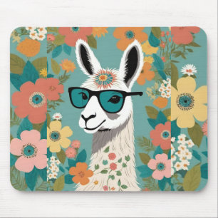 Cooler Lama mit Sonnenbrille floral Mousepad