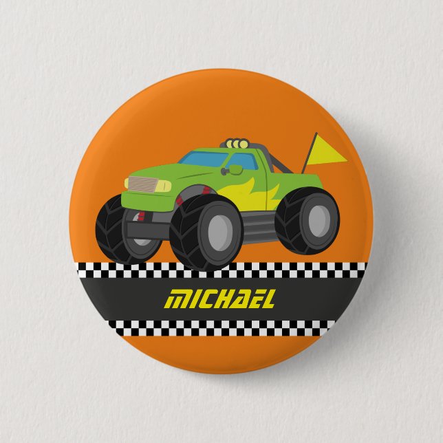 Cooler laufender grüner Monster-LKW für Button (Vorderseite)