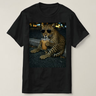 Cooler Leopard mit Sonnenbrille Eiskaffee T-Shirt