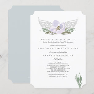 Cooler lila Watercolor-Blumenengel Wings Taufe Einladung
