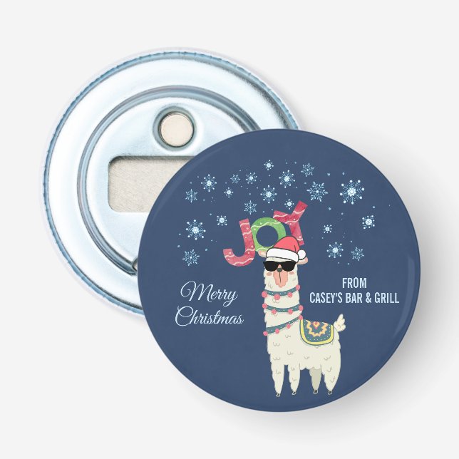 Cooler Llama in Weihnachtsmannmütze mit Schneefloc Flaschenöffner (Vorderseite)
