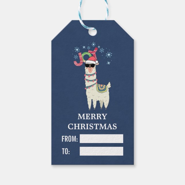Cooler Llama in Weihnachtsmannmütze mit Schneefloc Geschenkanhänger (Vorderseite)