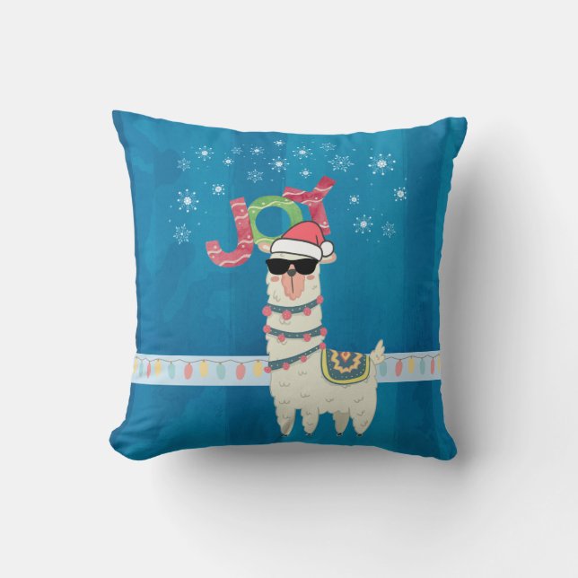 Cooler Llama in Weihnachtsmannmütze mit Schneefloc Kissen (Vorderseite)