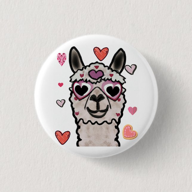 Cooler Llama mit Herzbrille Button (Vorderseite)